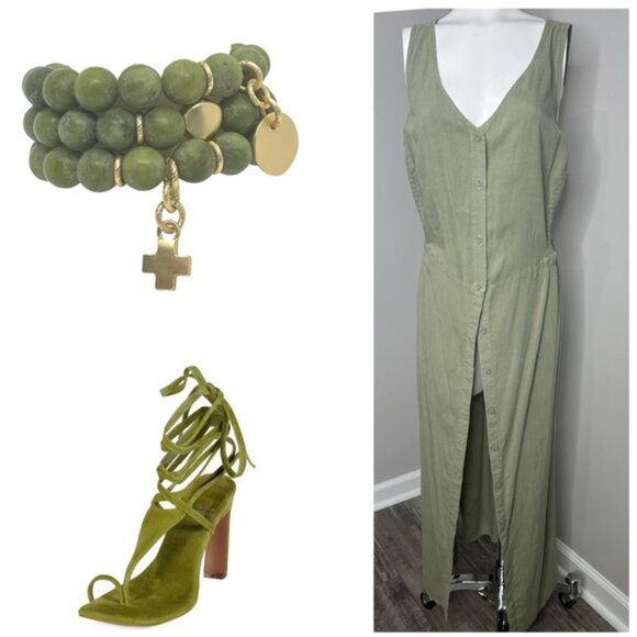 Cloth & Stone Anthropologie Olive Green Maxi Dress- PRELOVED -2X - Picture 6 of 8